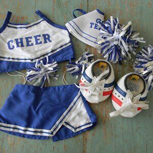 Build A Bear Clothes Lot Cheerleader Outfit BLUE Pom Pom Shoes  Skirt MEGAPHONE